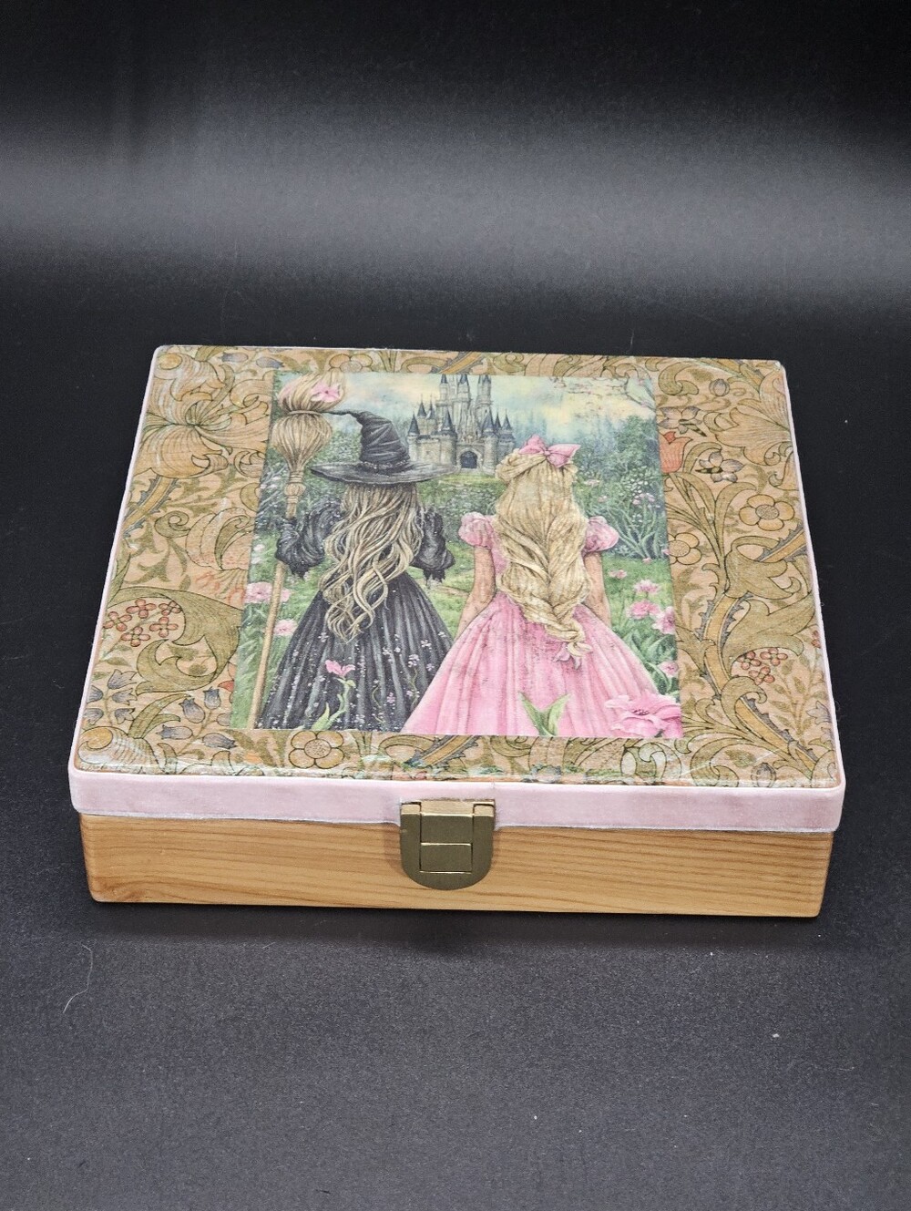 Upcycled Wooden Jewelry / Crystal Box – Good Witch Bad Witch Decoupage Lid